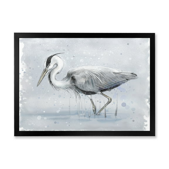 Designart 'Grey Heron Bird In Lake' Farmhouse Framed Art Print
