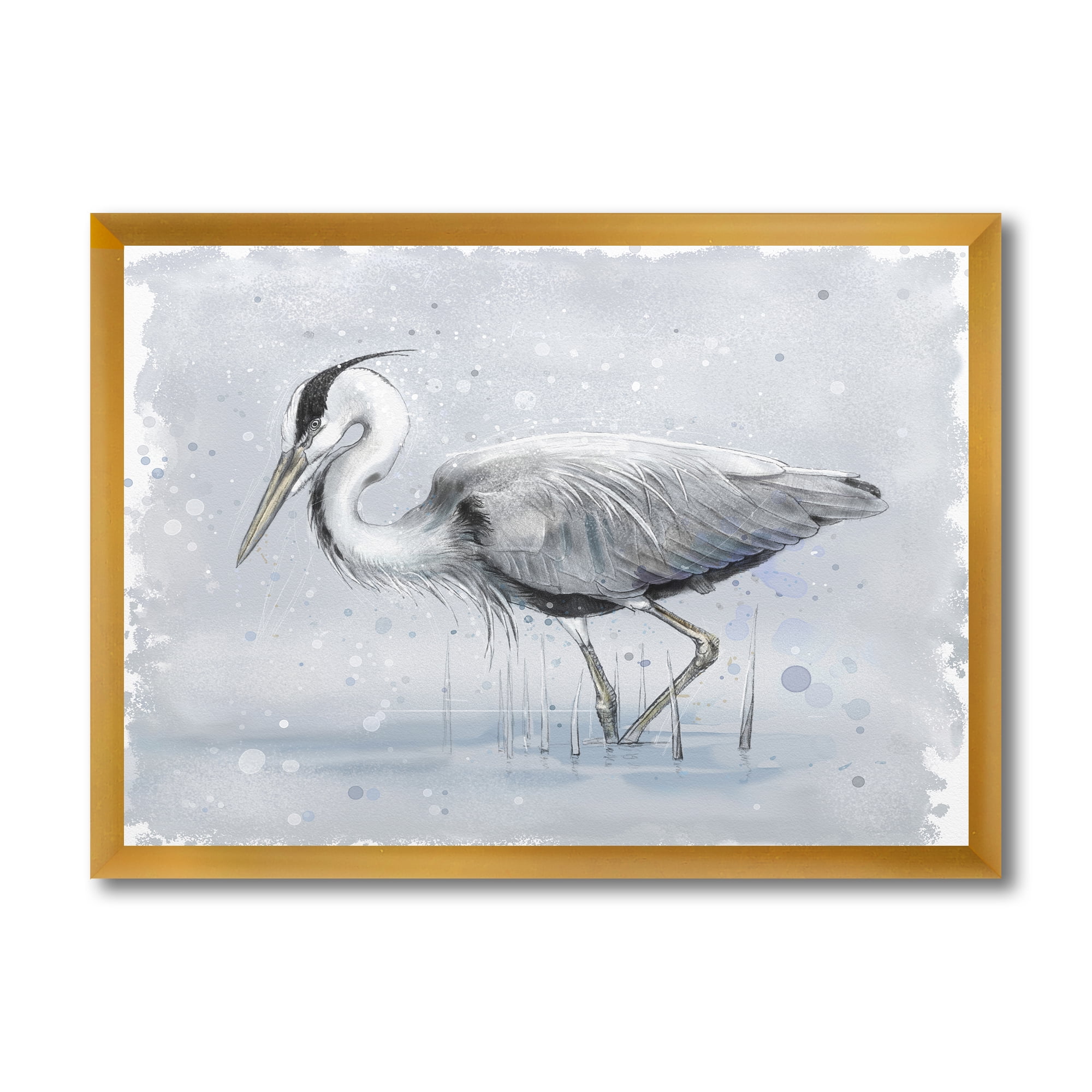 Designart 'Grey Heron Bird In Lake' Farmhouse Framed Art Print