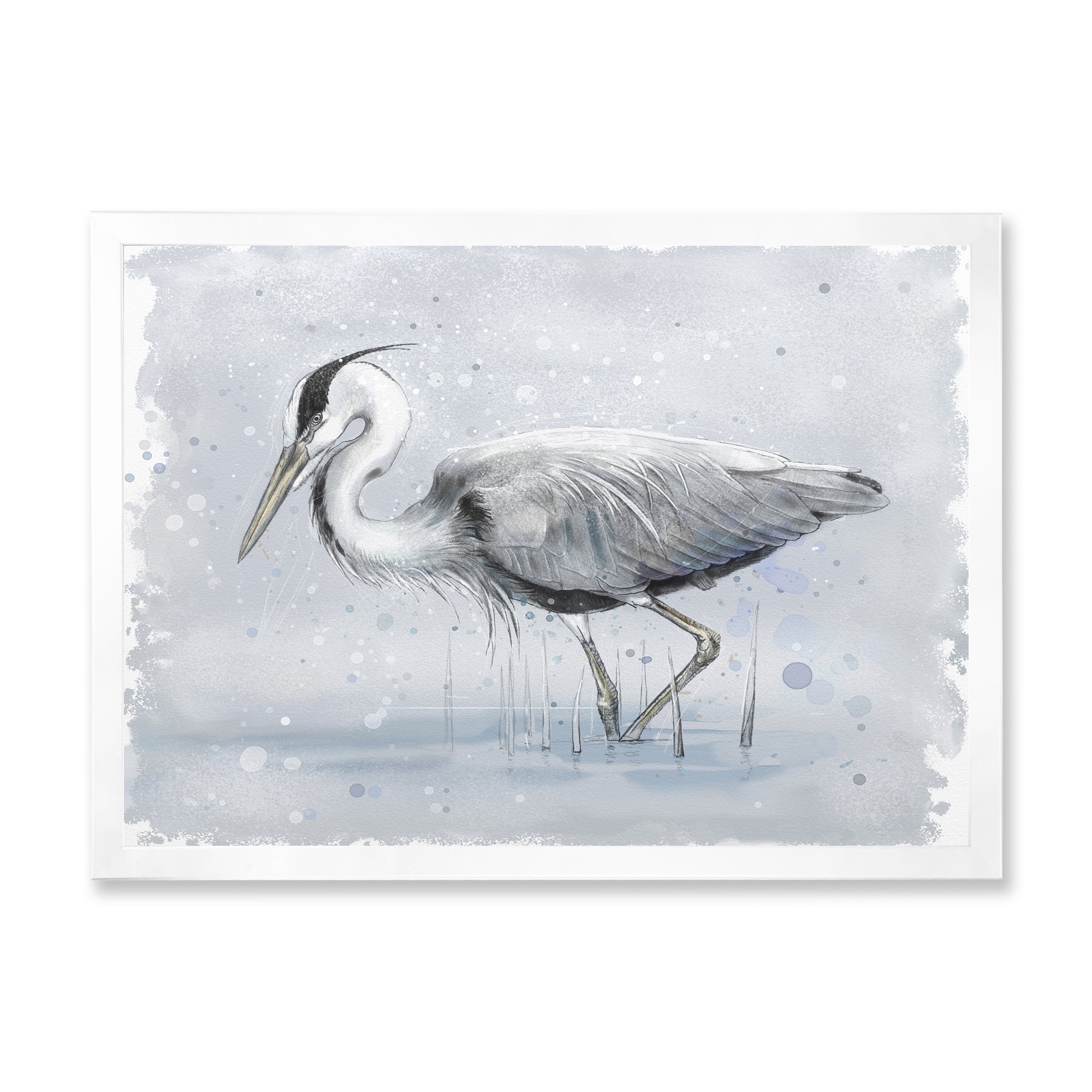 Designart 'Grey Heron Bird In Lake' Farmhouse Framed Art Print