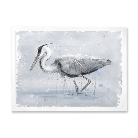 Designart 'Grey Heron Bird In Lake' Farmhouse Framed Art Print
