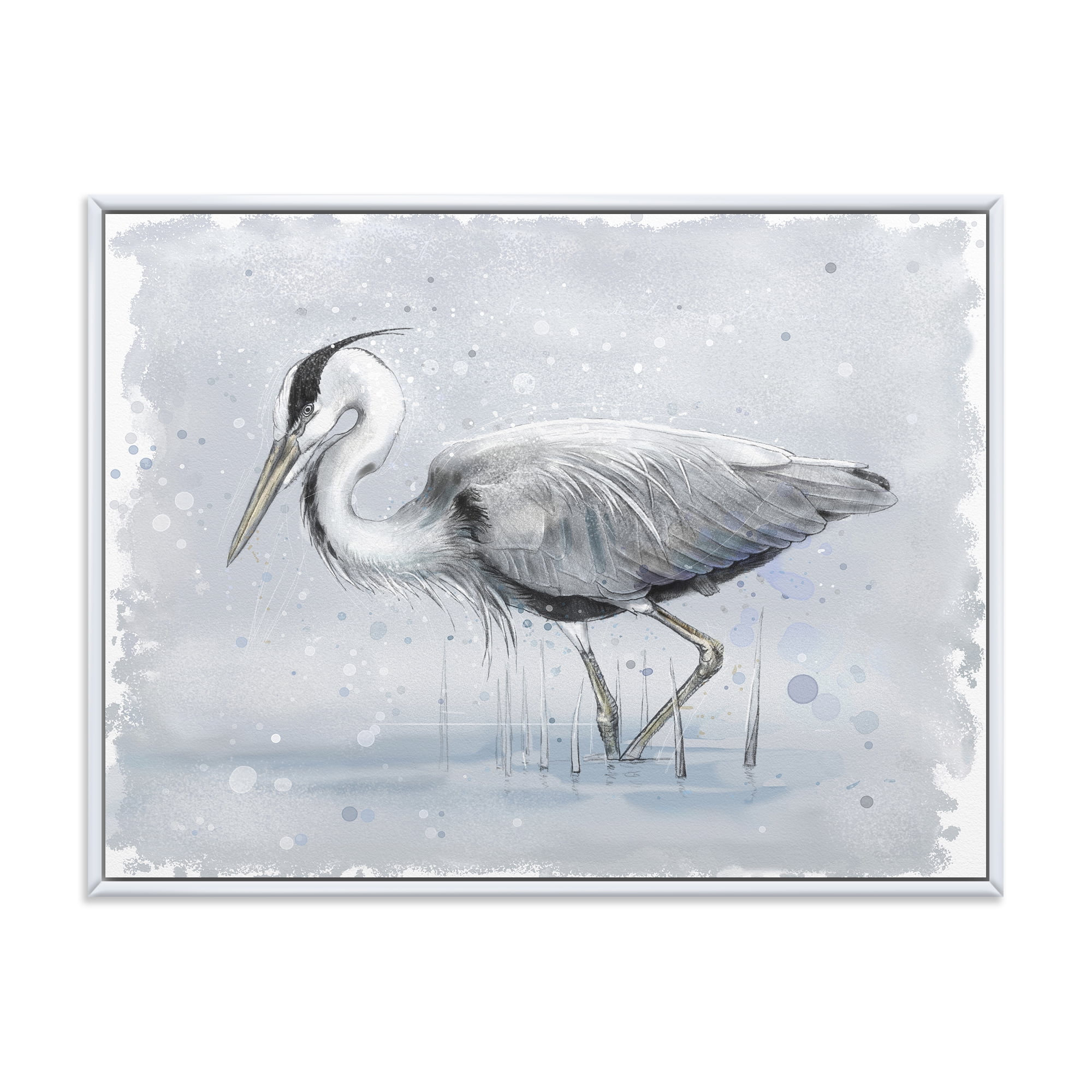 Designart 'Grey Heron Bird In Lake' Farmhouse Framed Canvas Wall Art Print