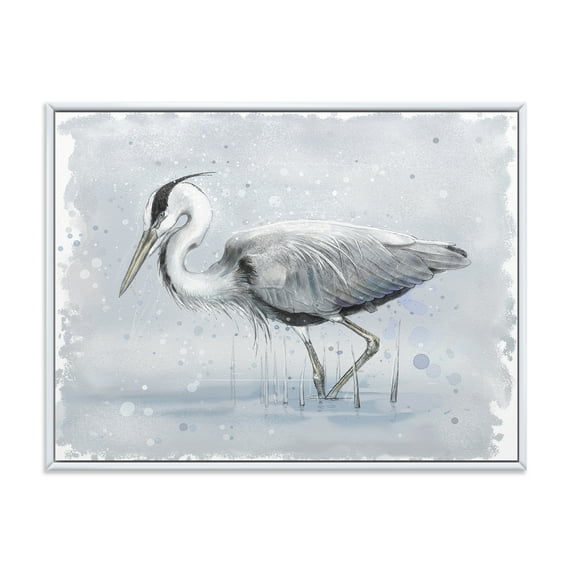 Designart 'Grey Heron Bird In Lake' Farmhouse Framed Canvas Wall Art Print