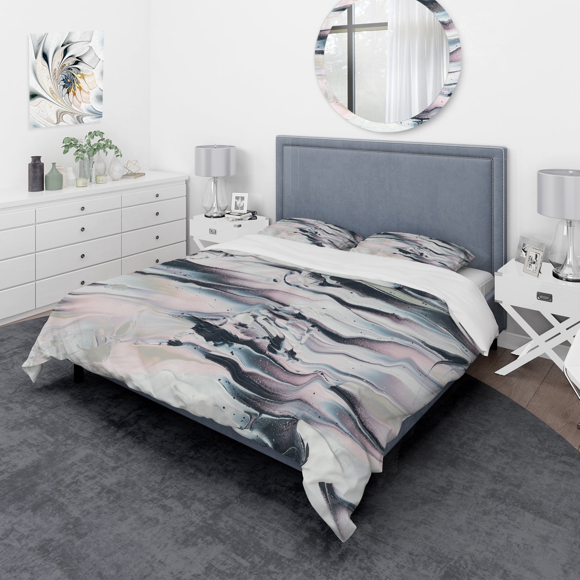 Designart 'Grey Marbling V' Geometric Duvet Cover Set