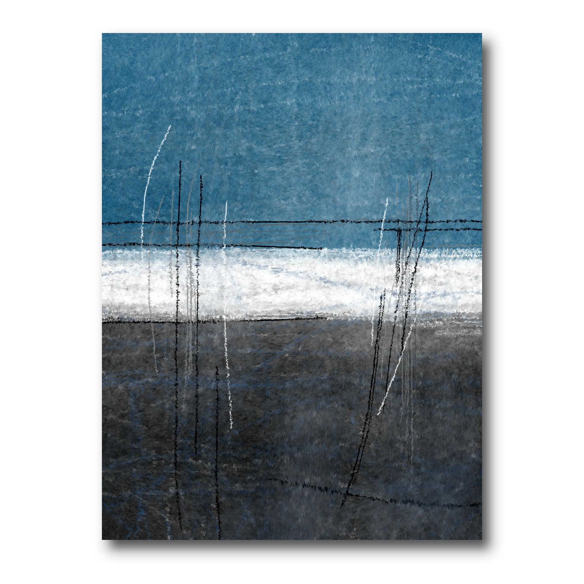 Designart ' Grey Meet Teal Abstract Art ' Modern Canvas Wall Art Print