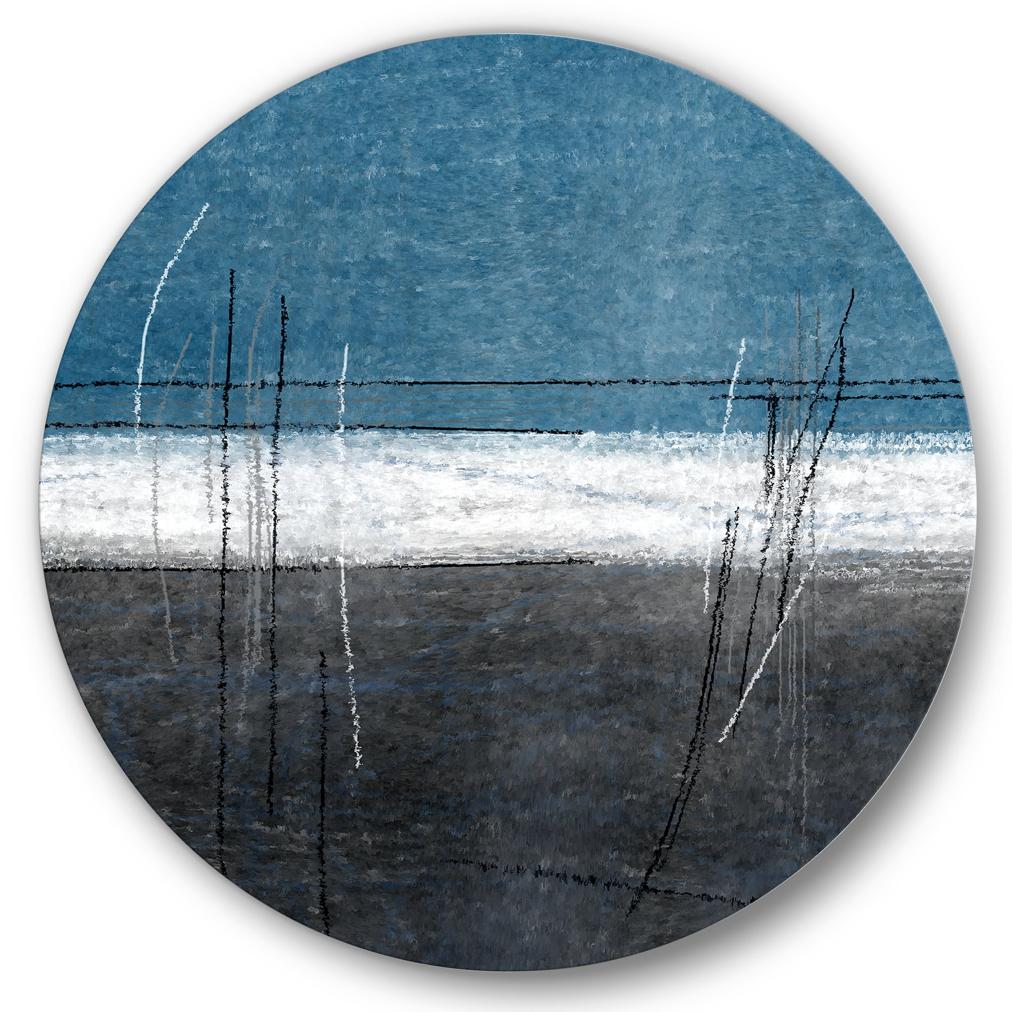 Designart 'Grey Meet Teal Abstract Art' Modern Circle Metal Wall Art 29x29 - Disc of 29