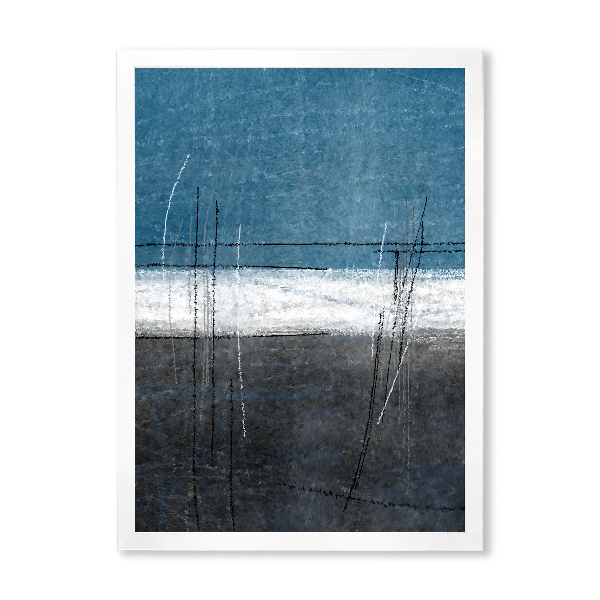 Designart 'Grey Meet Teal Abstract Art' Modern Framed Art Print