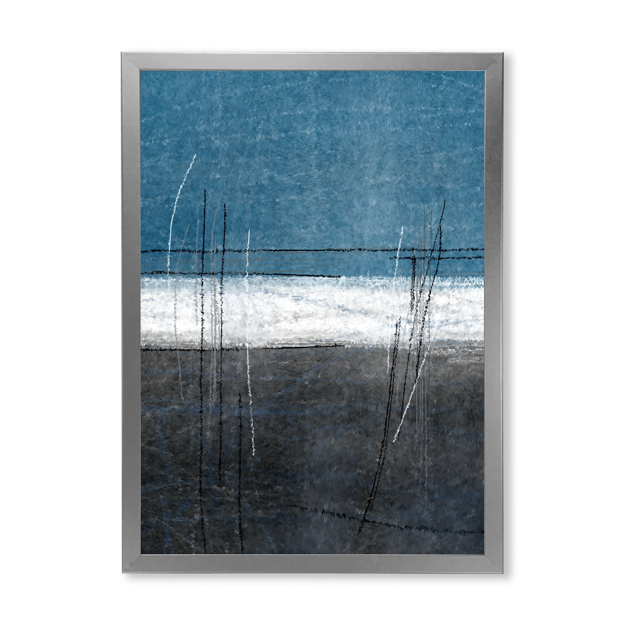 Designart 'Grey Meet Teal Abstract Art' Modern Framed Art Print