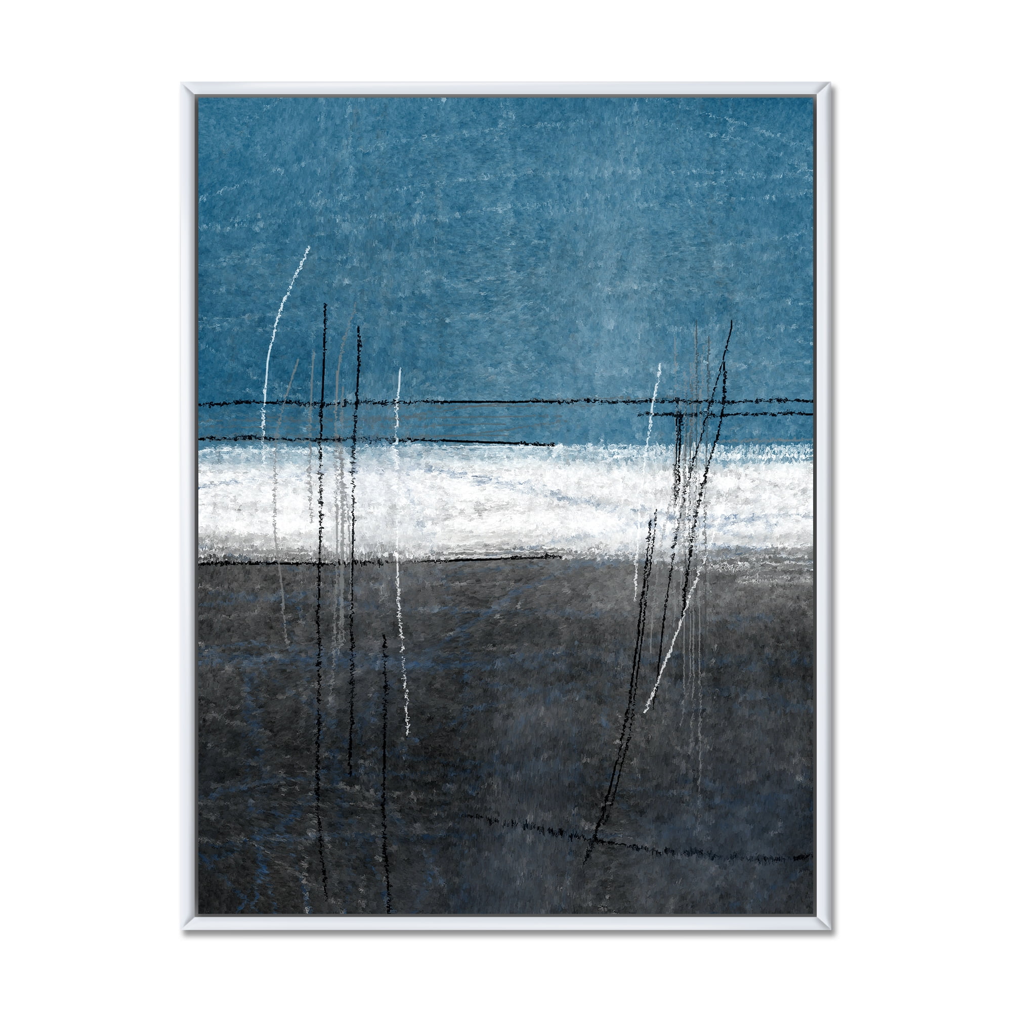 Designart 'Grey Meet Teal Abstract Art' Modern Framed Canvas Wall Art Print