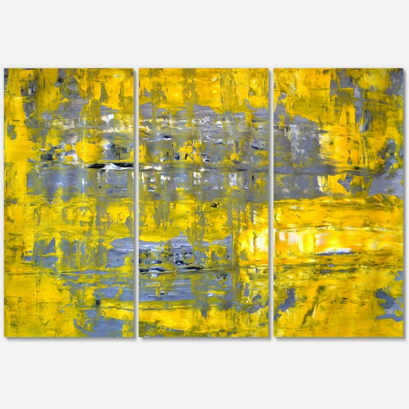 Designart ' Grey Meets Yellow Abstract Art I ' Modern Canvas Wall Art Print