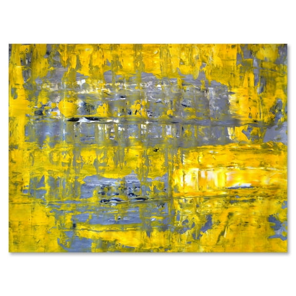 Designart ' Grey Meets Yellow Abstract Art I ' Modern Canvas Wall Art Print