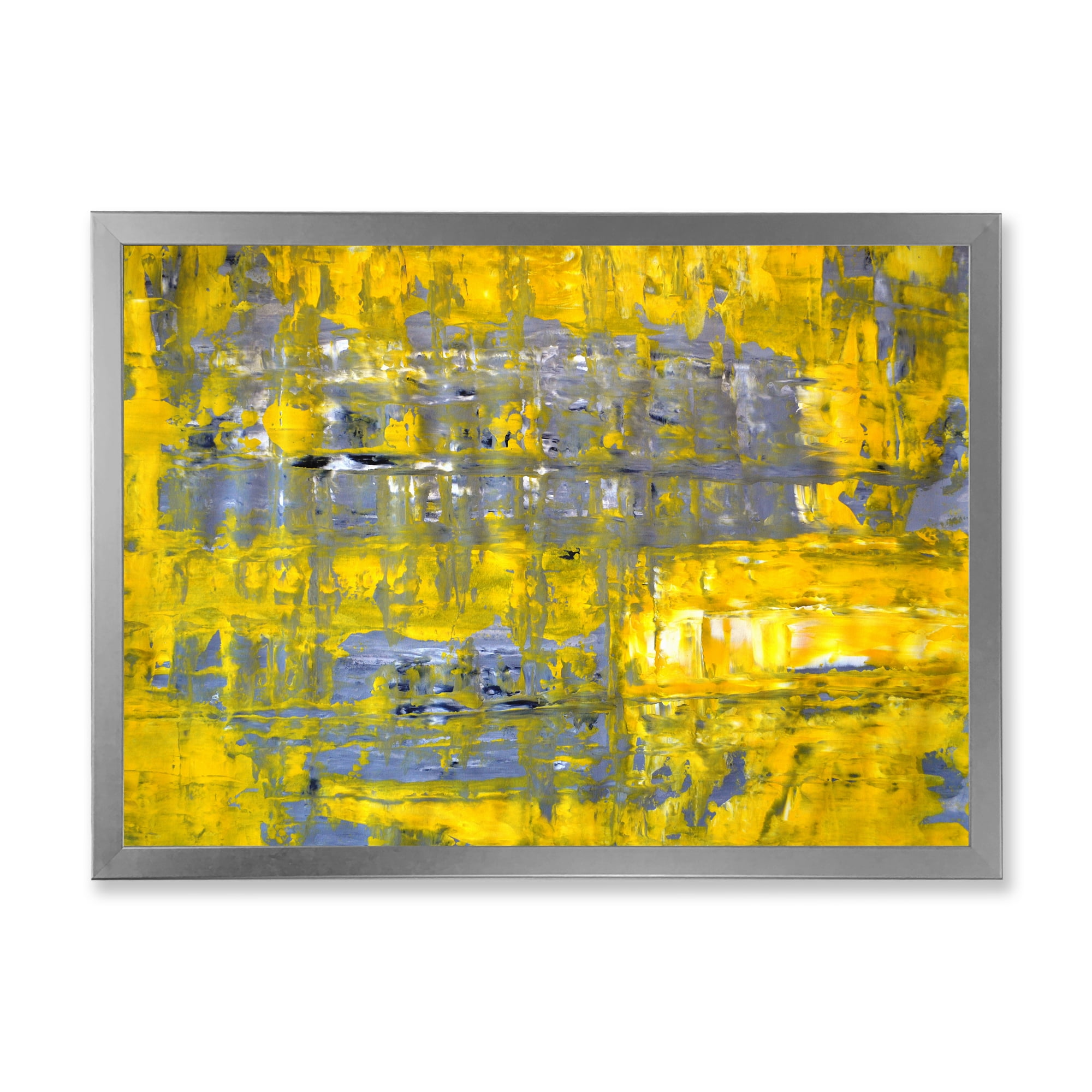 Designart 'Grey Meets Yellow Abstract Art I' Modern Framed Art Print