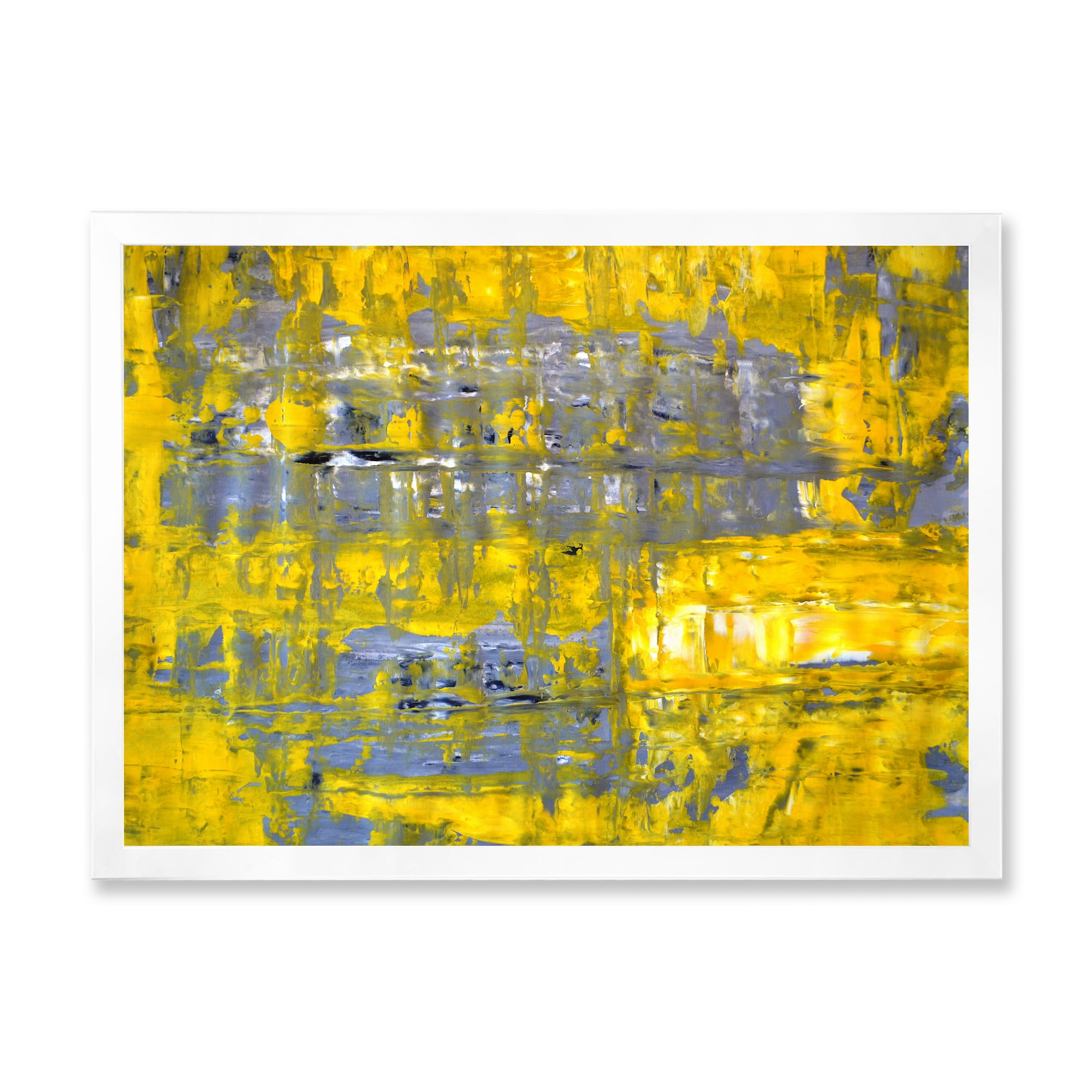 Designart 'Grey Meets Yellow Abstract Art I' Modern Framed Art Print