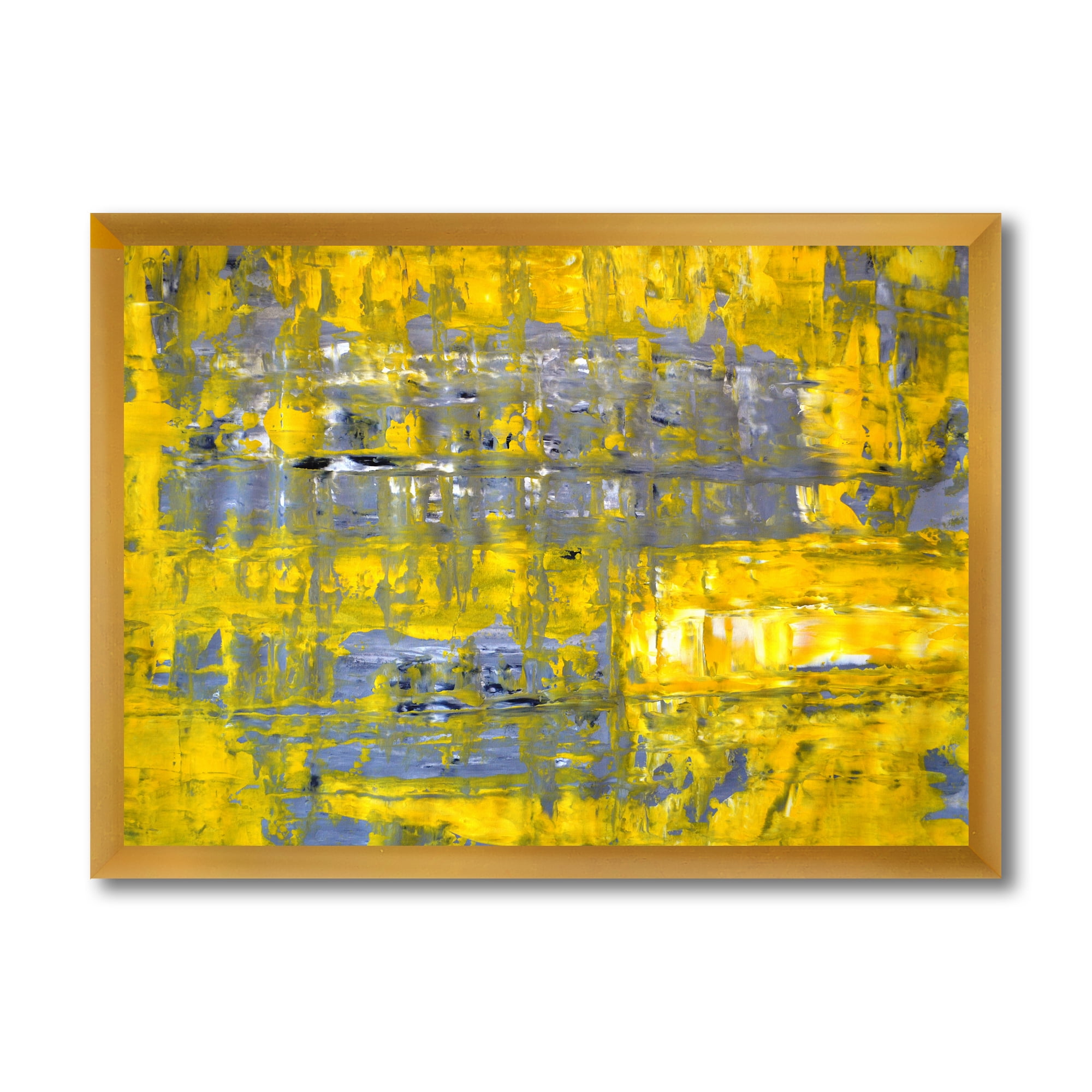 Designart 'Grey Meets Yellow Abstract Art I' Modern Framed Art Print
