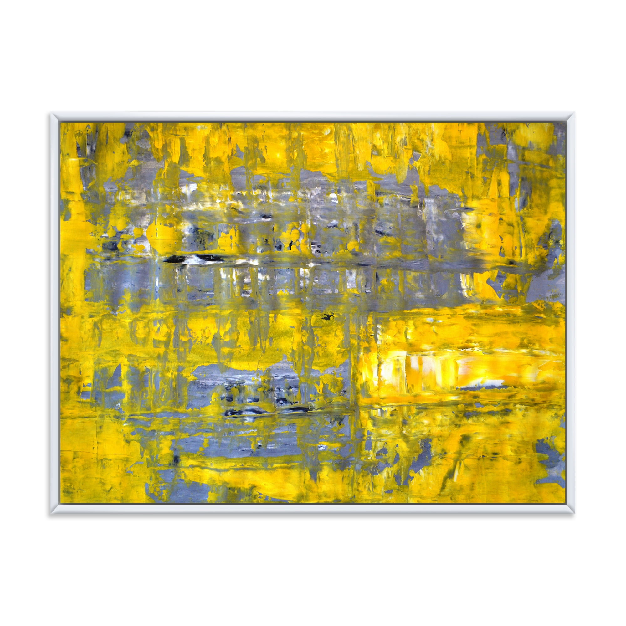 Designart 'Grey Meets Yellow Abstract Art I' Modern Framed Canvas Wall Art Print