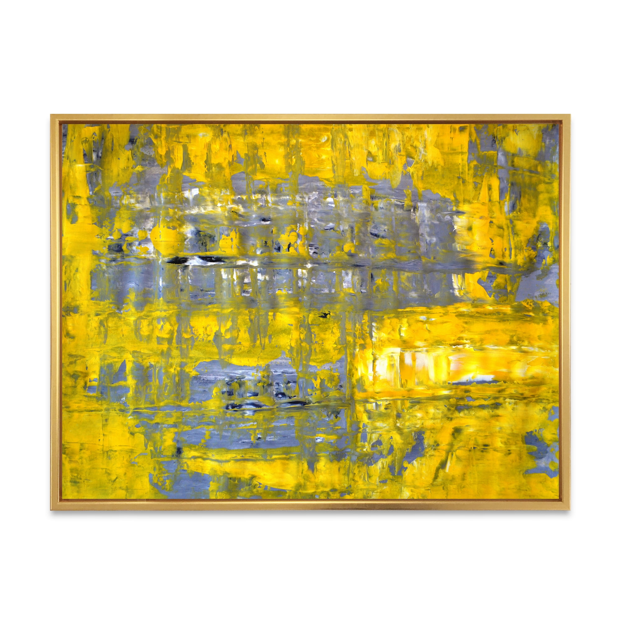 Designart 'Grey Meets Yellow Abstract Art I' Modern Framed Canvas Wall Art Print