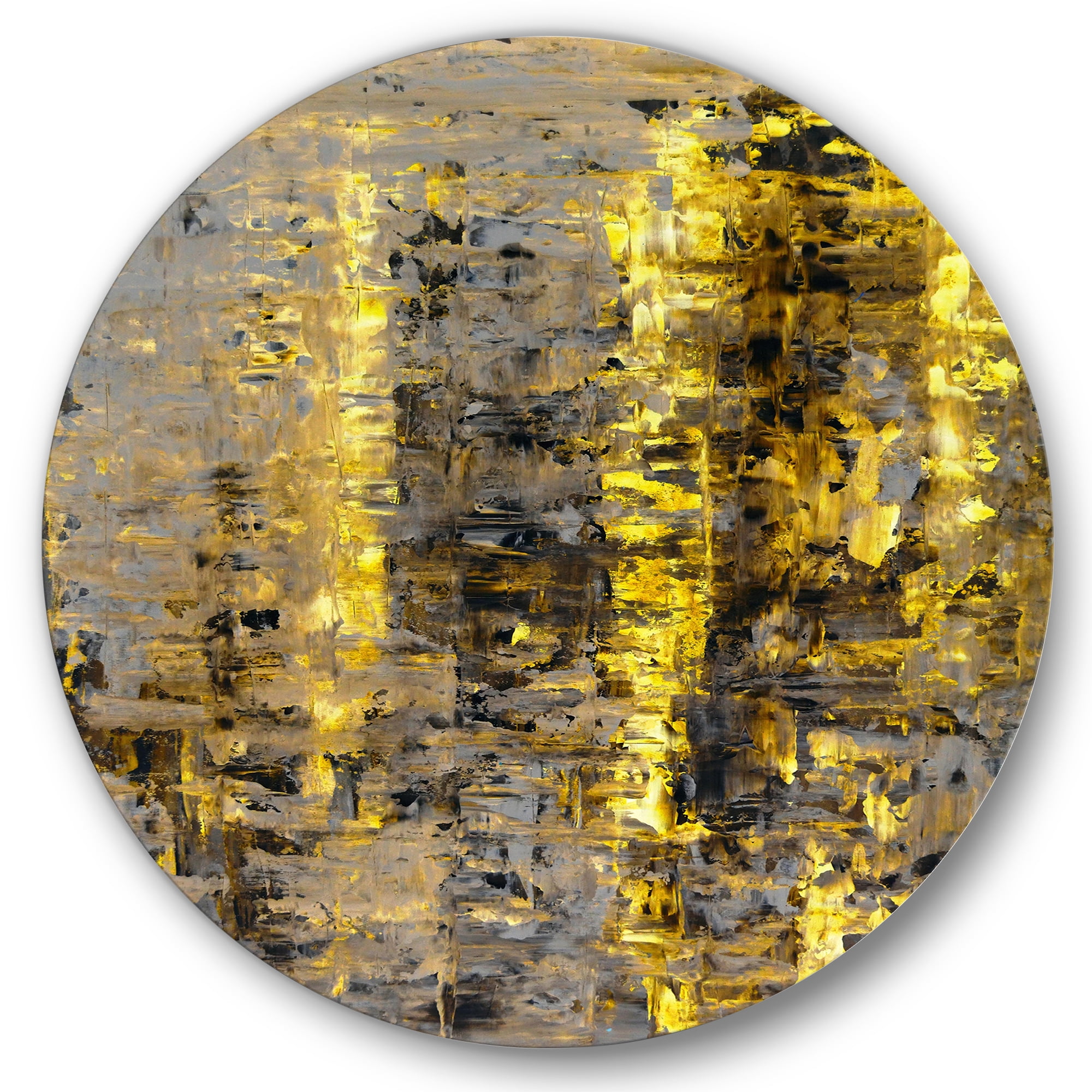 Designart 'Grey Meets Yellow Abstract Art II' Modern Circle Metal Wall Art 23x23 - Disc of 23