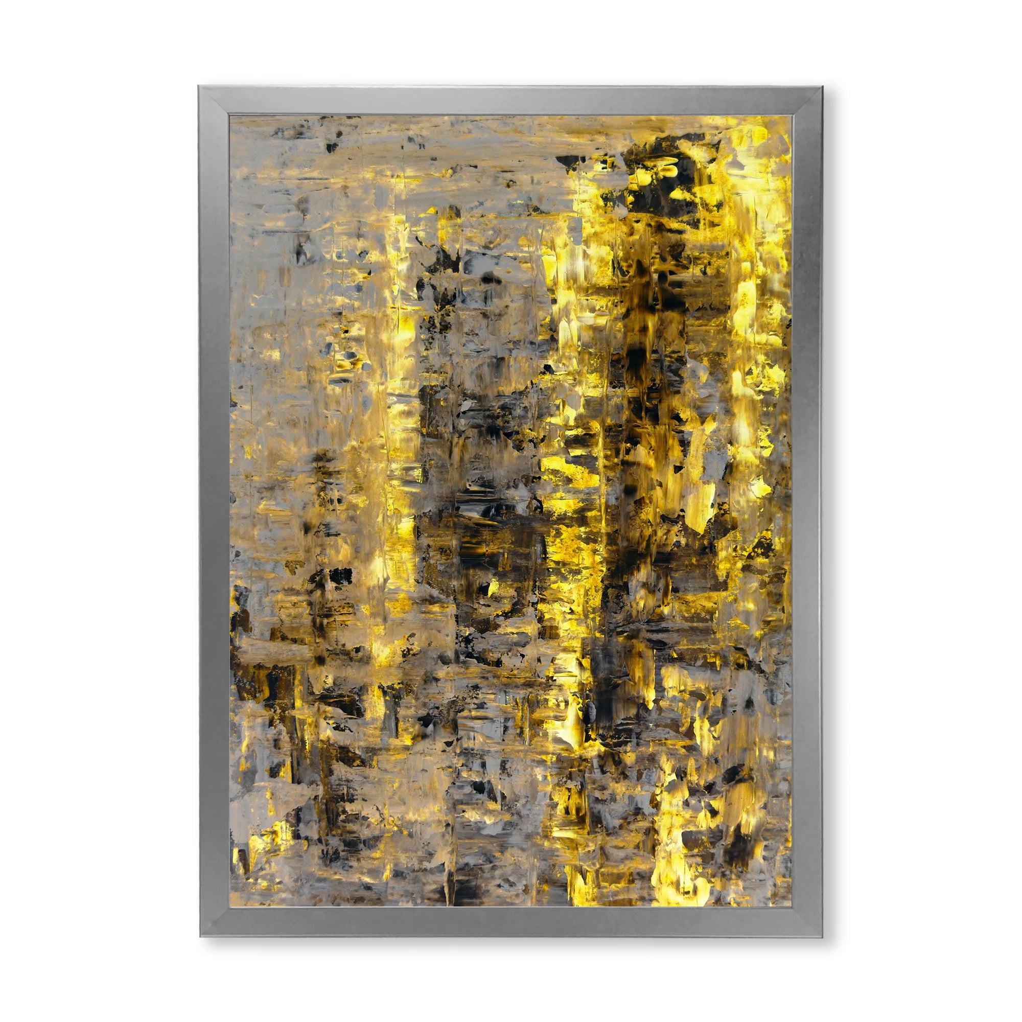 Designart 'Grey Meets Yellow Abstract Art II' Modern Framed Art Print