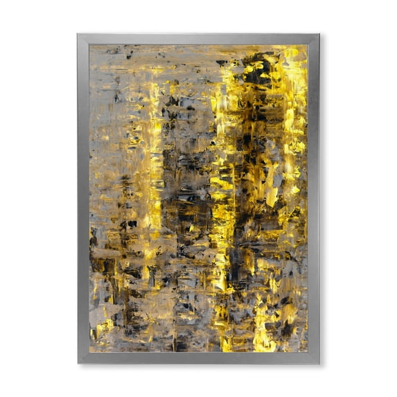 Designart 'Grey Meets Yellow Abstract Art II' Modern Framed Art Print