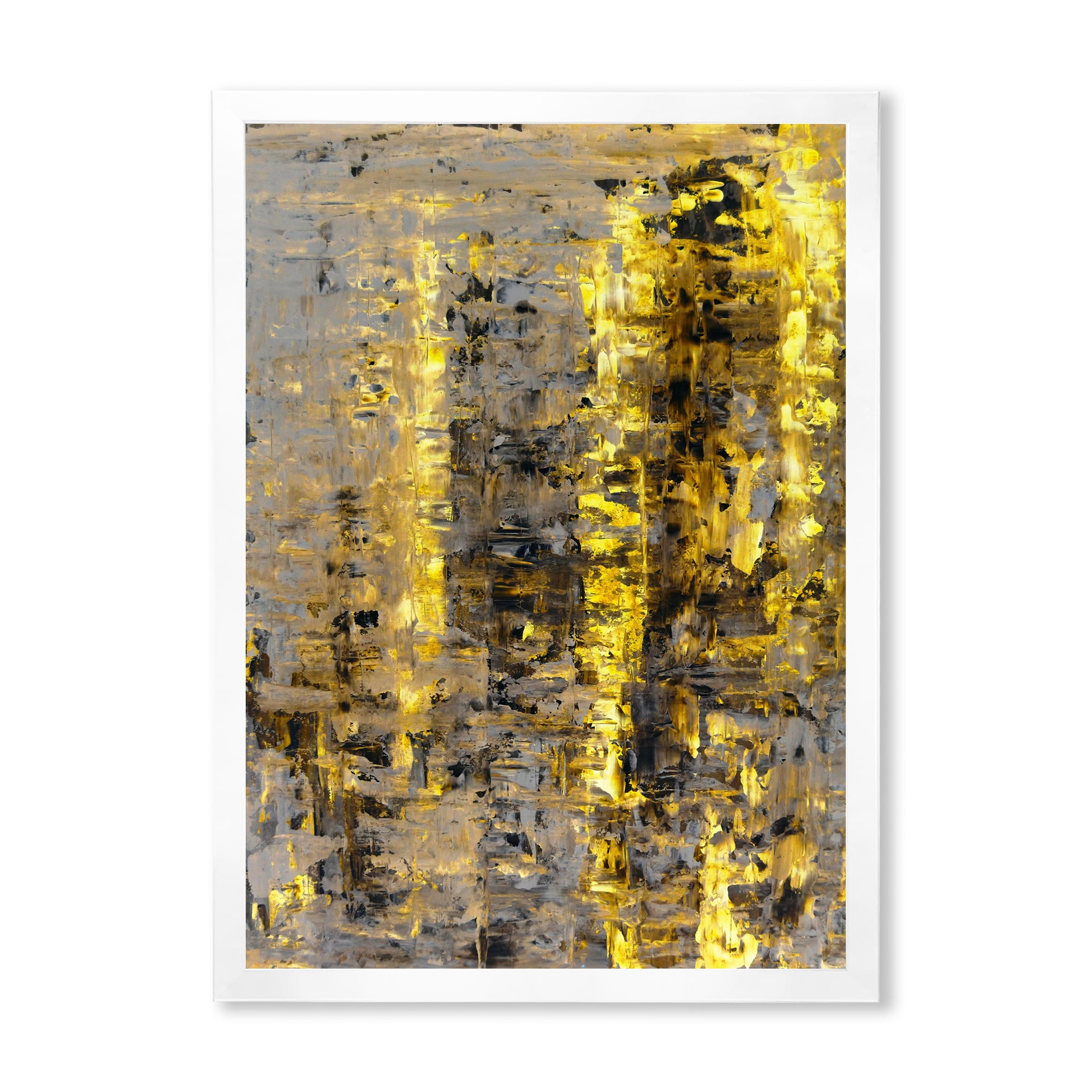 Designart 'Grey Meets Yellow Abstract Art II' Modern Framed Art Print