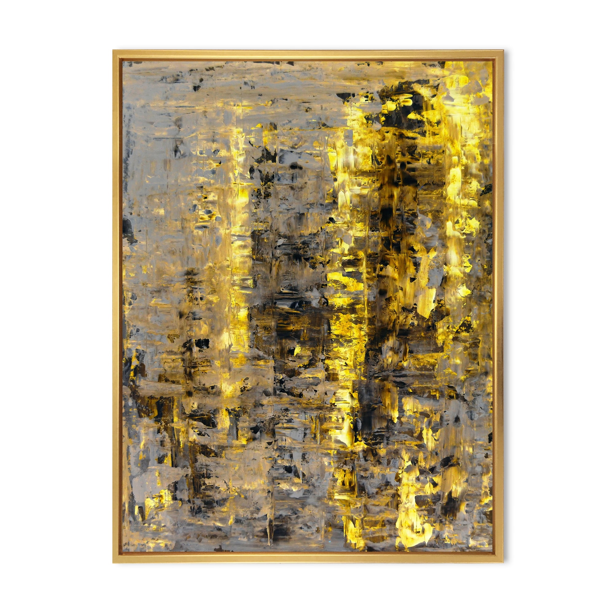 Designart 'Grey Meets Yellow Abstract Art II' Modern Framed Canvas Wall Art Print