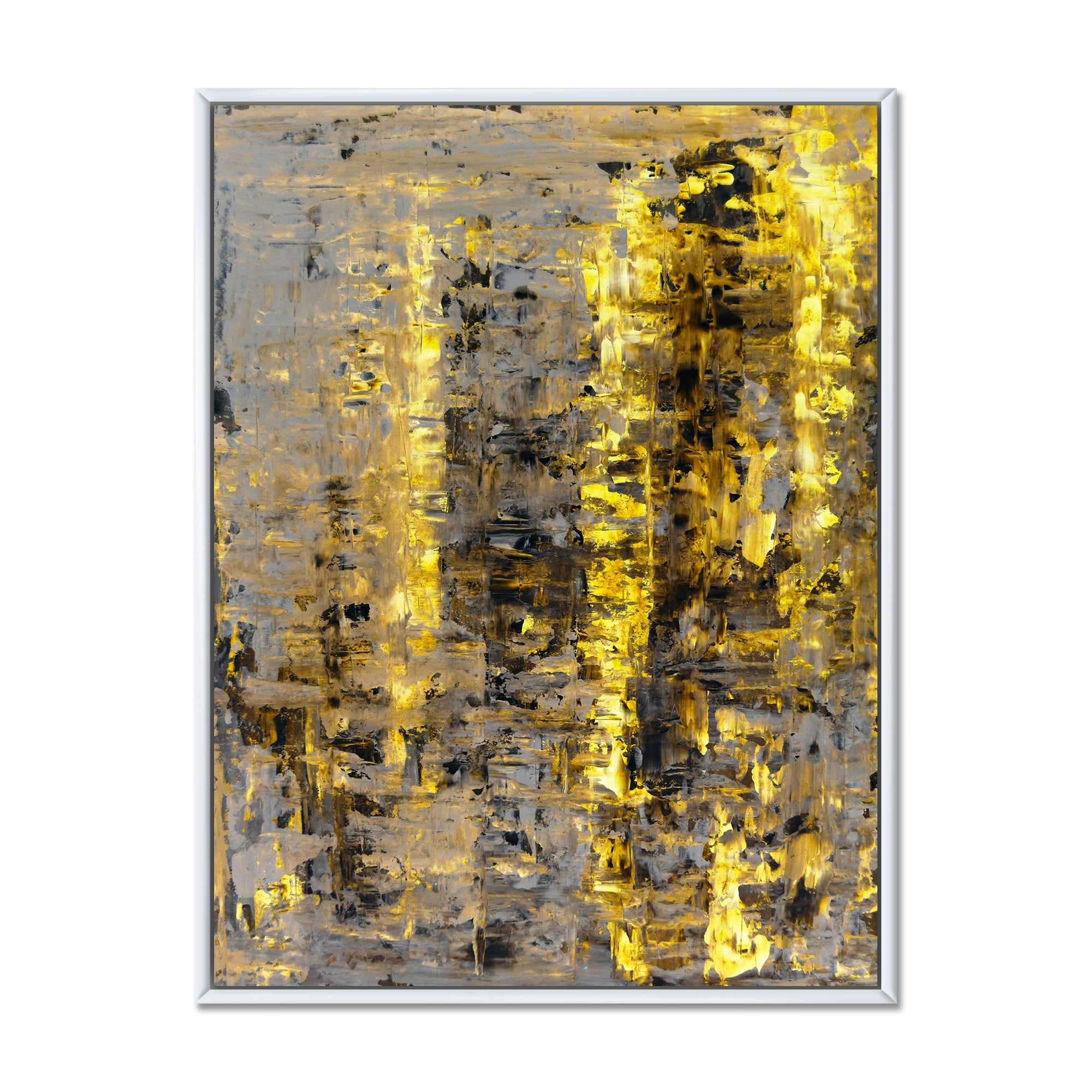 Designart 'Grey Meets Yellow Abstract Art II' Modern Framed Canvas Wall Art Print