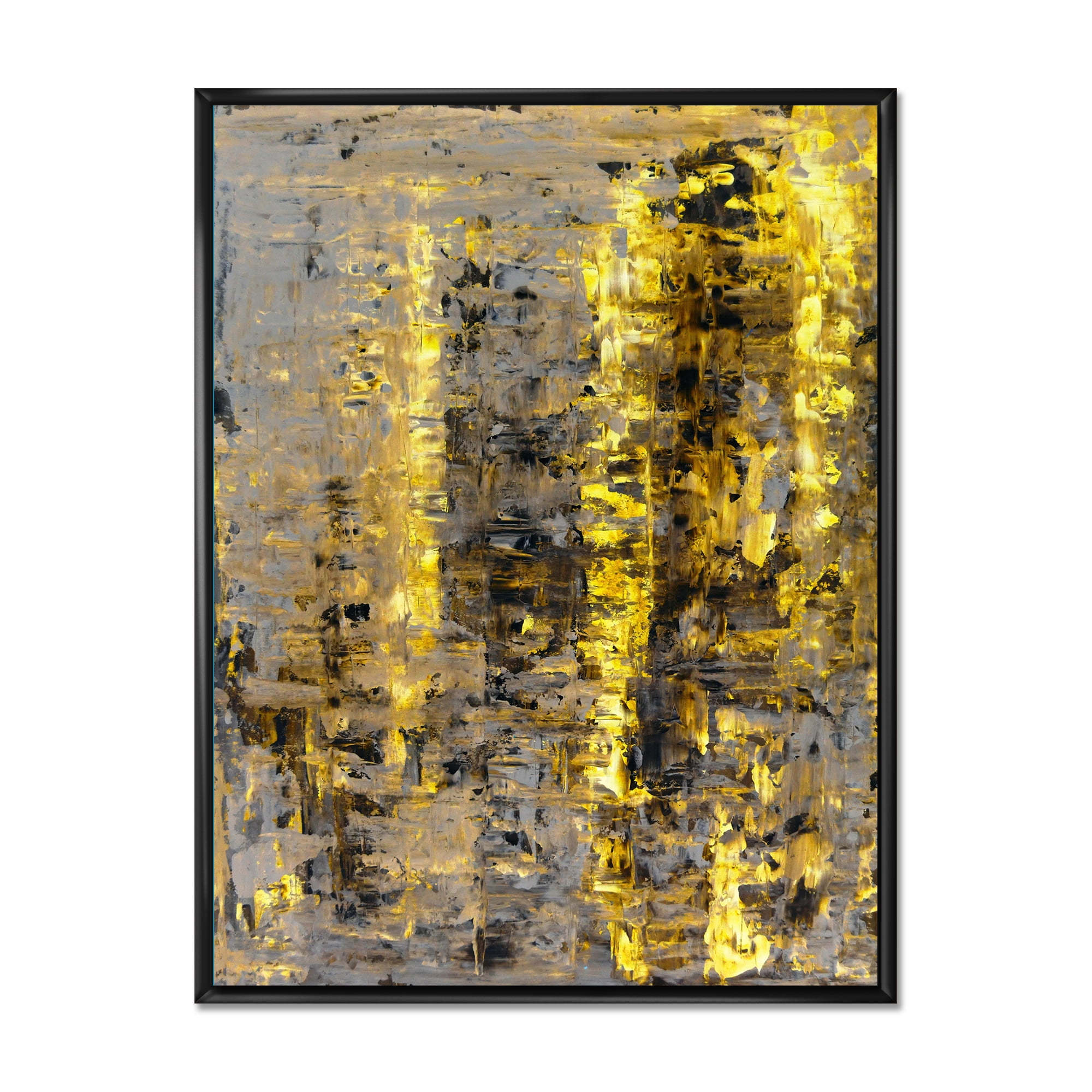 Designart 'Grey Meets Yellow Abstract Art II' Modern Framed Canvas Wall Art Print