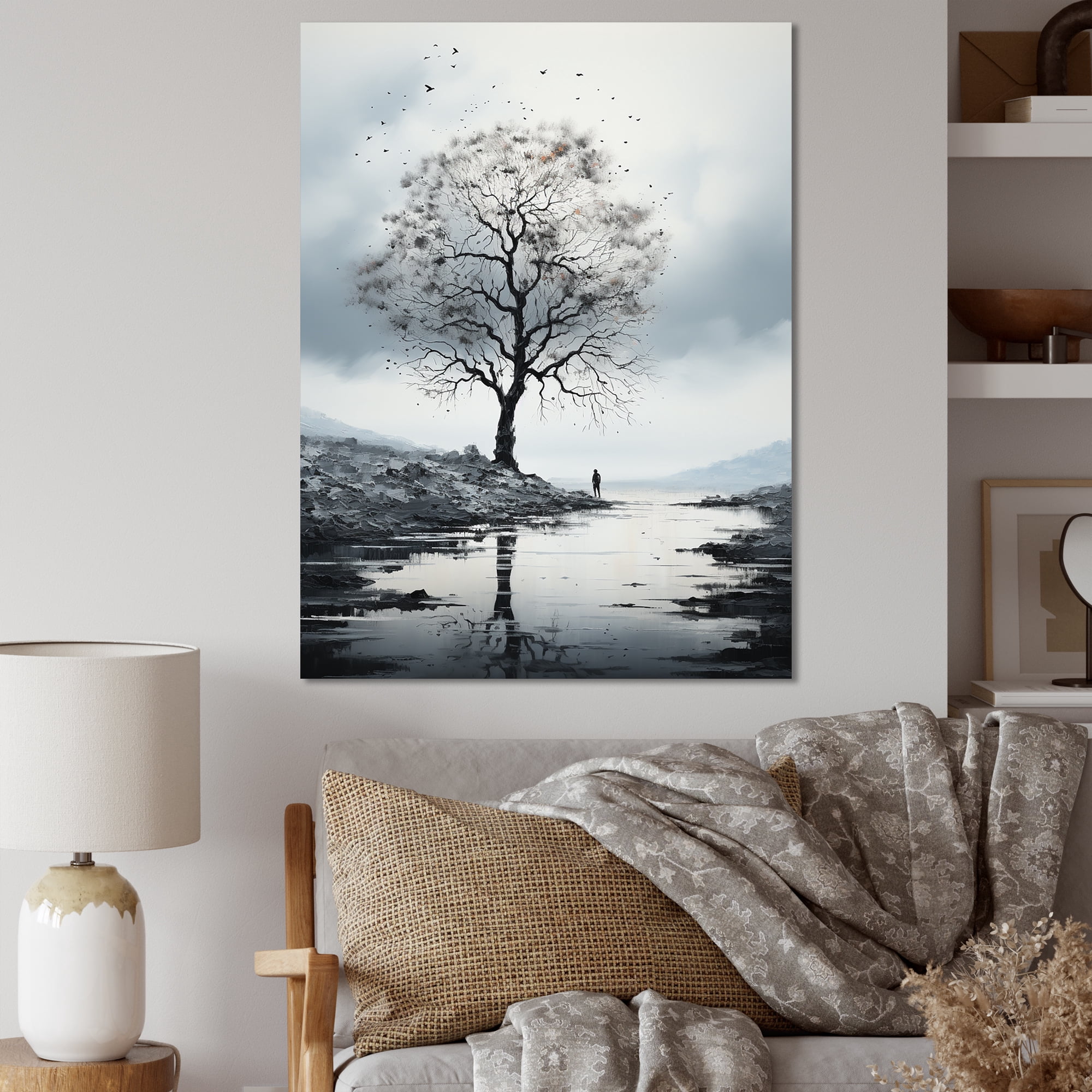 Curated visual reference: Fresh Look at Designart Grey Minimalism Tree Silence Ii Minimalism Wall Art Living