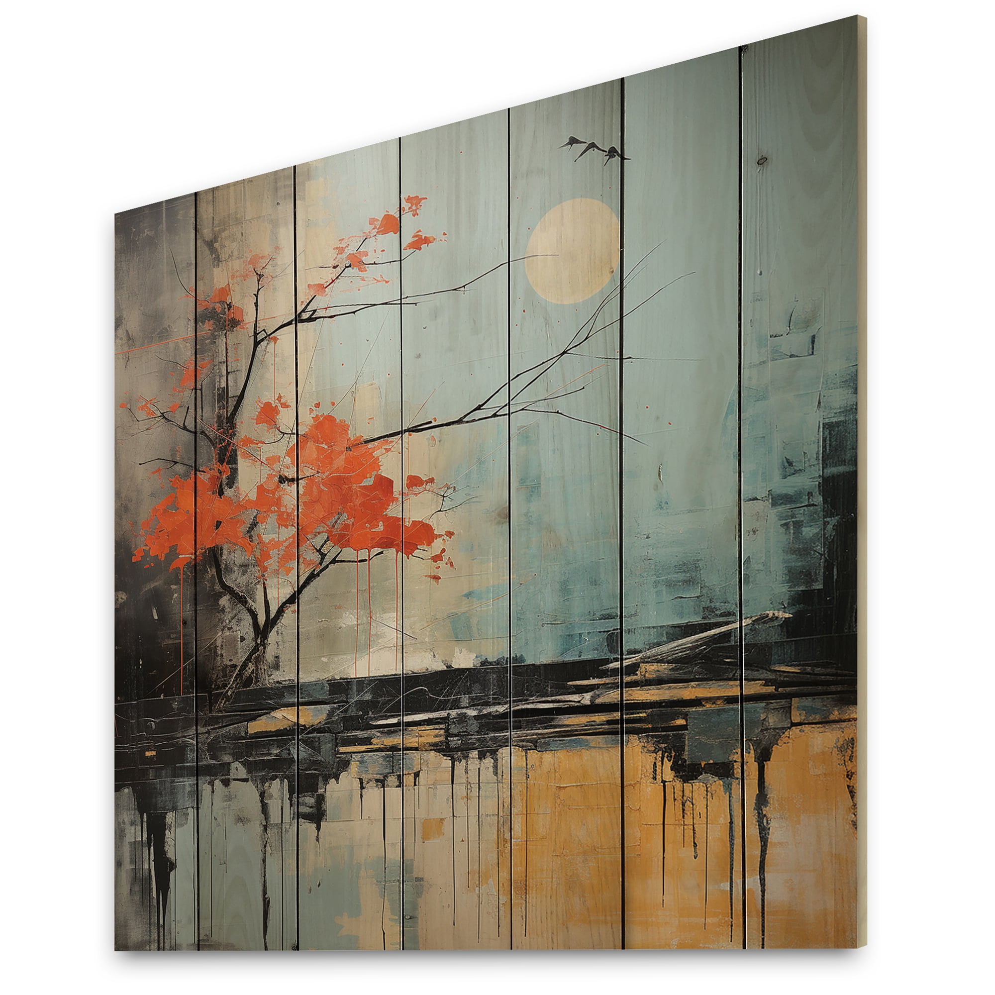 Designart "Grey Orange Asian horizon II" Abstract Collages Print on ...
