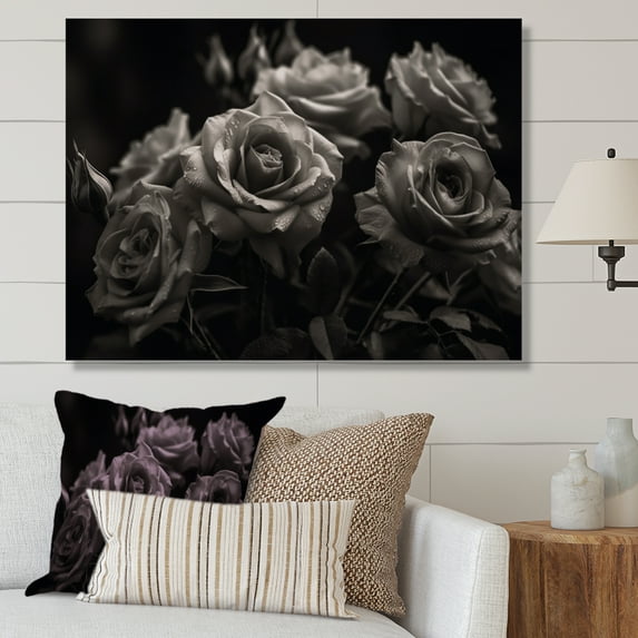 Designart "Grey Romantic Roses I" Floral Rose Canvas Wall Art