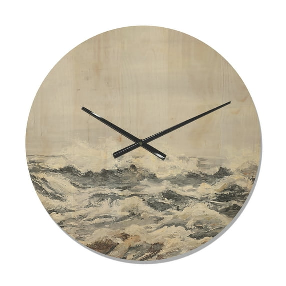 Designart 'Grey Sea Waves' Nautical & Coastal Wood Wall Clock