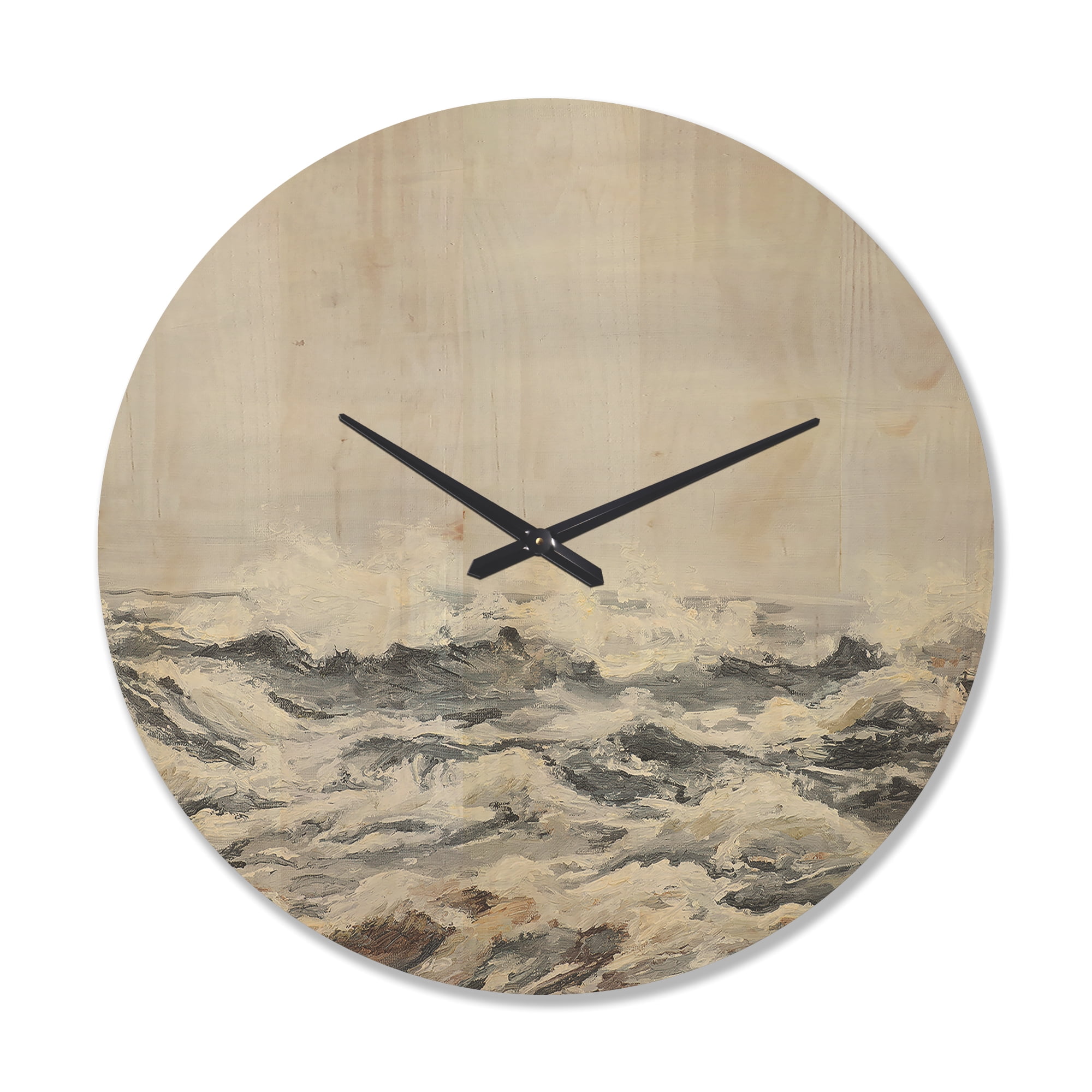 Designart 'Grey Sea Waves' Nautical & Coastal Wood Wall Clock