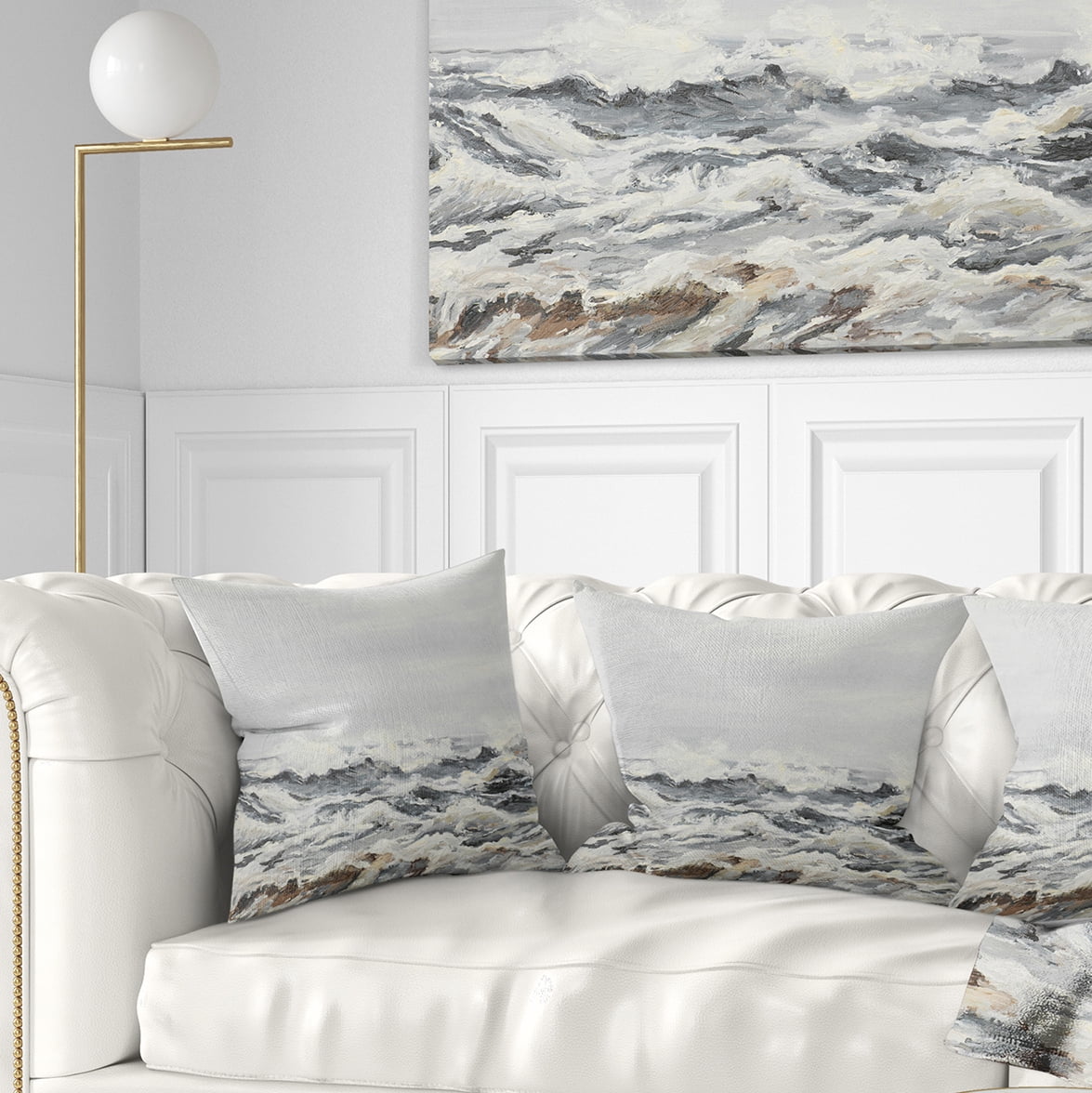 Designart Grey Sea Waves - Seascape Throw Pillow - 18x18