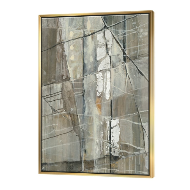 Designart ' Grey Silver Geometric Composition ' Modern Framed Canvas