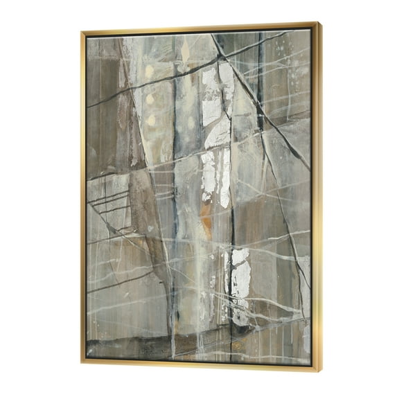 Designart ' Grey Silver Geometric Composition ' Modern Framed Canvas