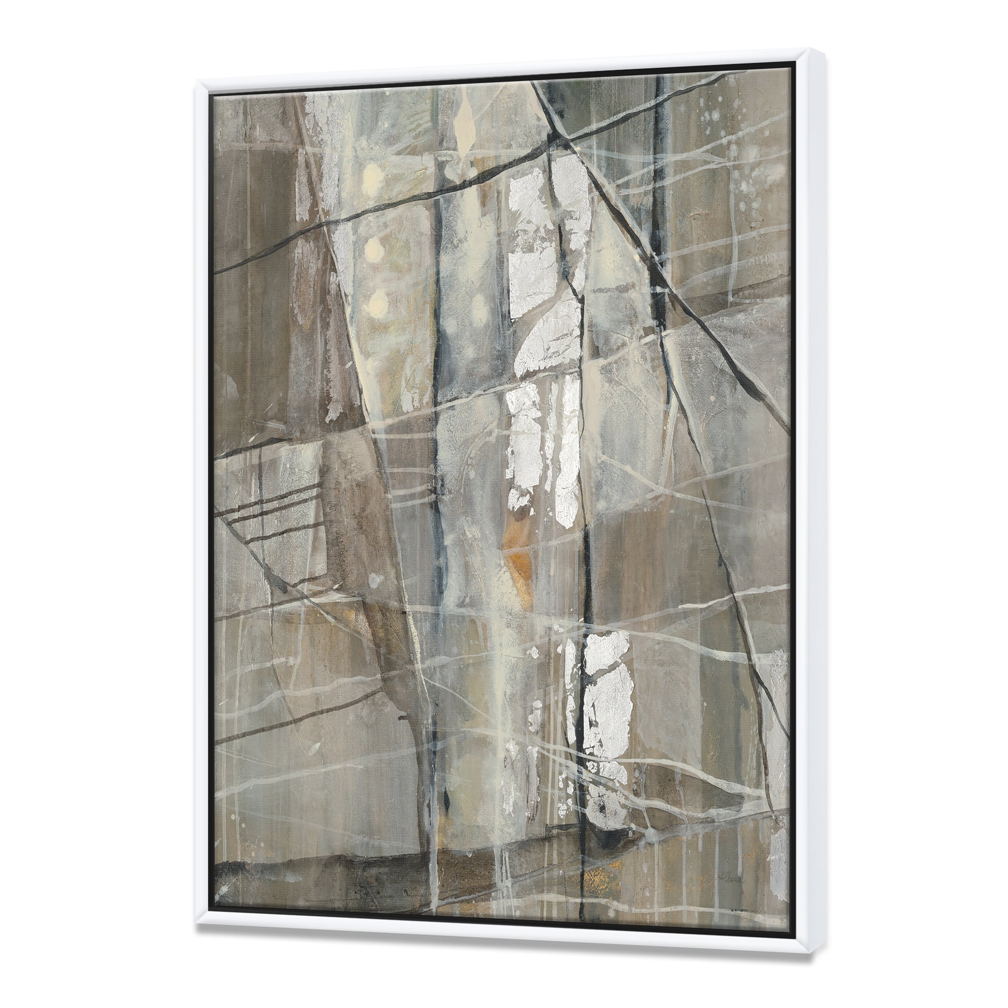 Designart ' Grey Silver Geometric Composition ' Modern Framed Canvas