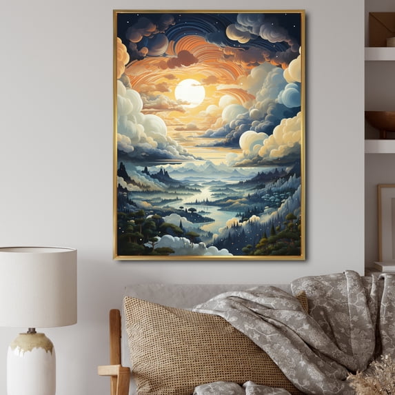 Designart "Grey Skies with Clouds II" Landscape & Nature Floater Framed Wall Art Living Room