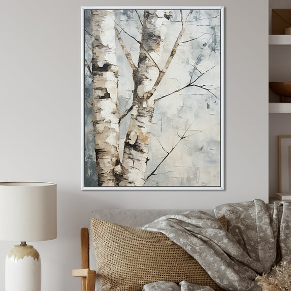 Designart "Grey Sycamore Shade Minimalism II" Tree Sycamore Floater Framed Canvas Wall Art