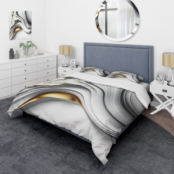 Designart "Grey-Toned Geode Waves I" Abstract Bedding Covert Set - Modern Grey Bed Set With 2 Shams