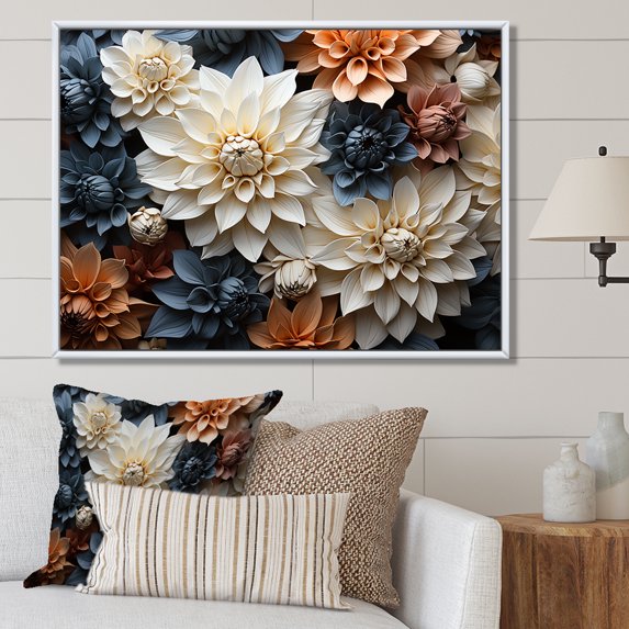 Designart "Grey-Toned Mums" Mums Floater Framed Canvas Prints