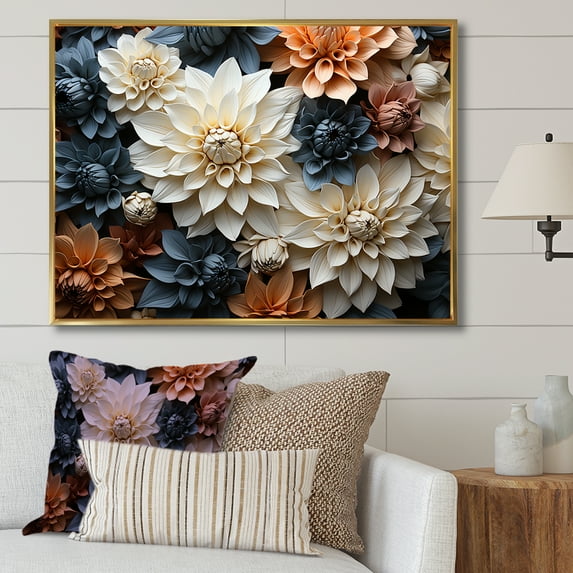 Designart "Grey-Toned Mums" Mums Floater Framed Canvas Prints