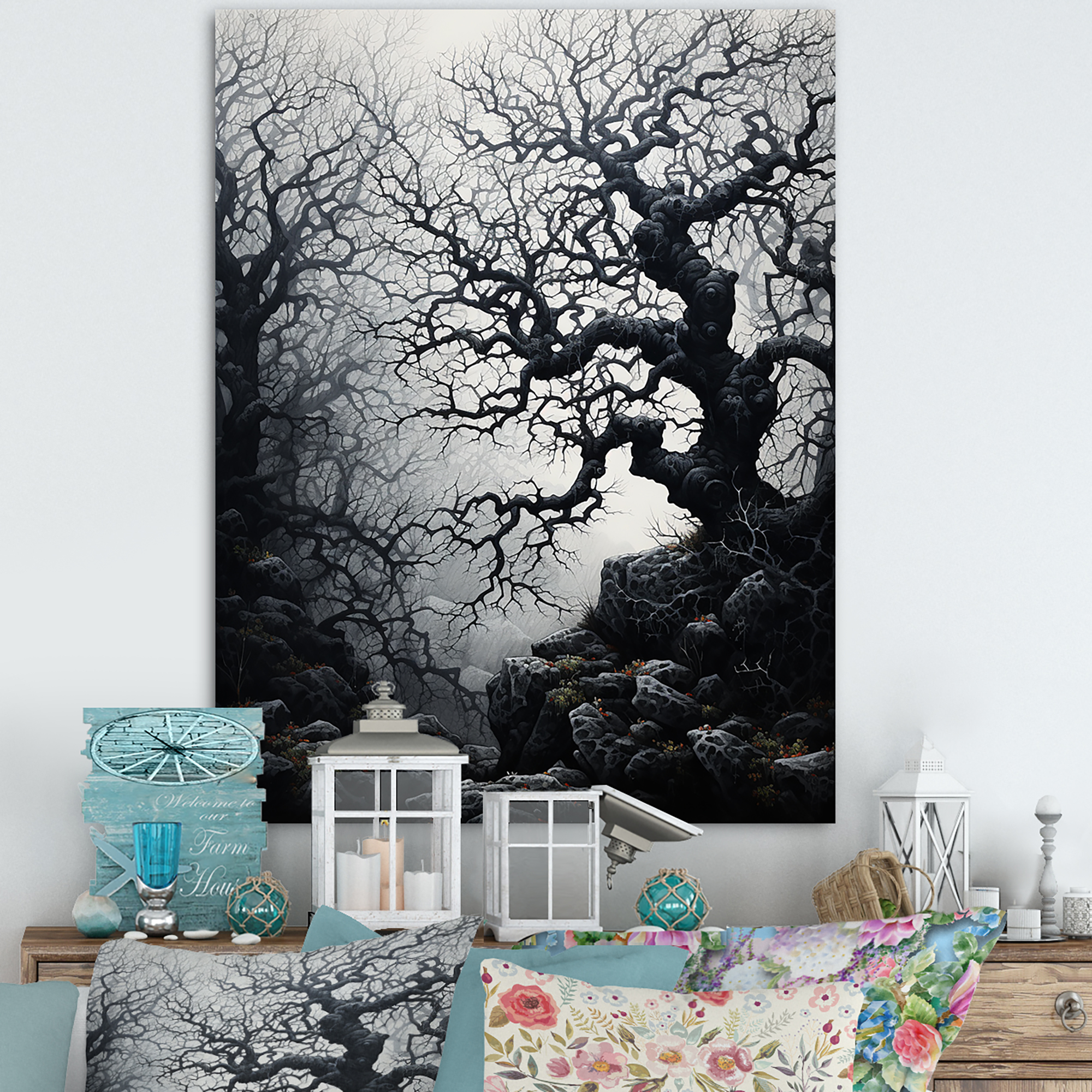 Designart "Grey Tree Eternal Forms II" Landscape Trees Wall Decor