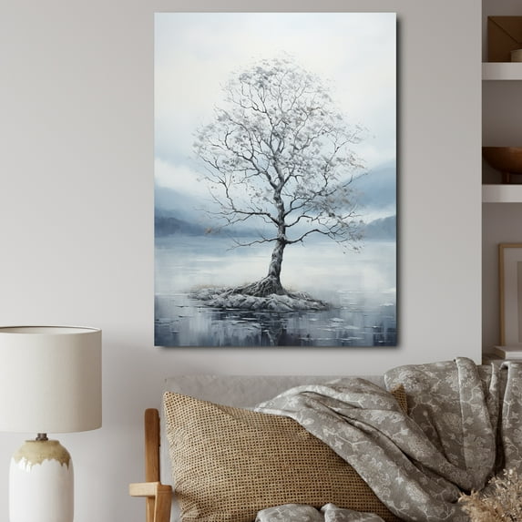 Designart "Grey Tree Monochrome Landscape IV" Floral & Botanical Wall Art Print