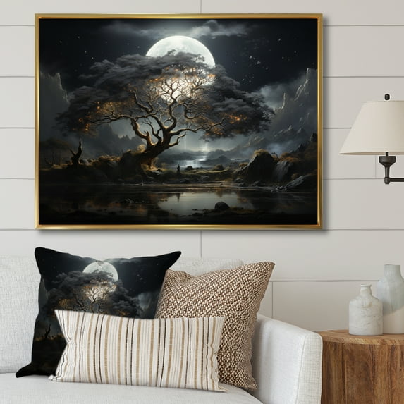 Designart "Grey Tree quintessence Of Light" Landscape Trees Floater Framed Wall Decor