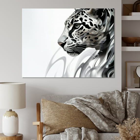Designart "Grey White Panther Abstract gracefulness" Animals Canvas Art Print