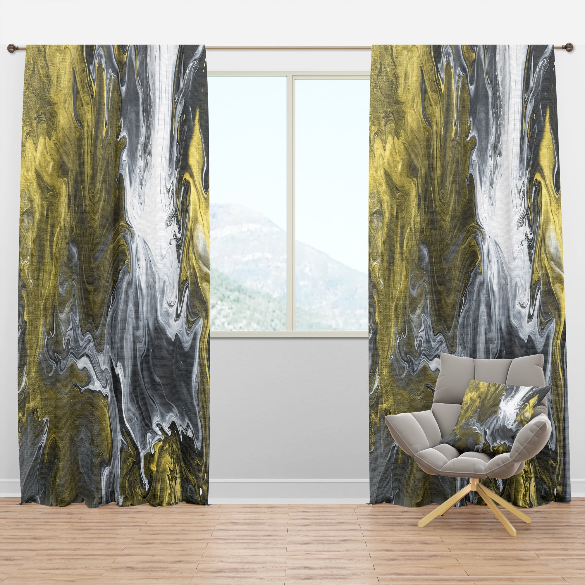 Designart 'Grey, White and White Marble Acrylic I' Modern Blackout Curtain Panel