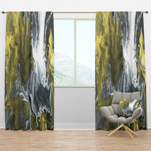 Designart 'Grey, White and White Marble Acrylic I' Modern Blackout Curtain Panel