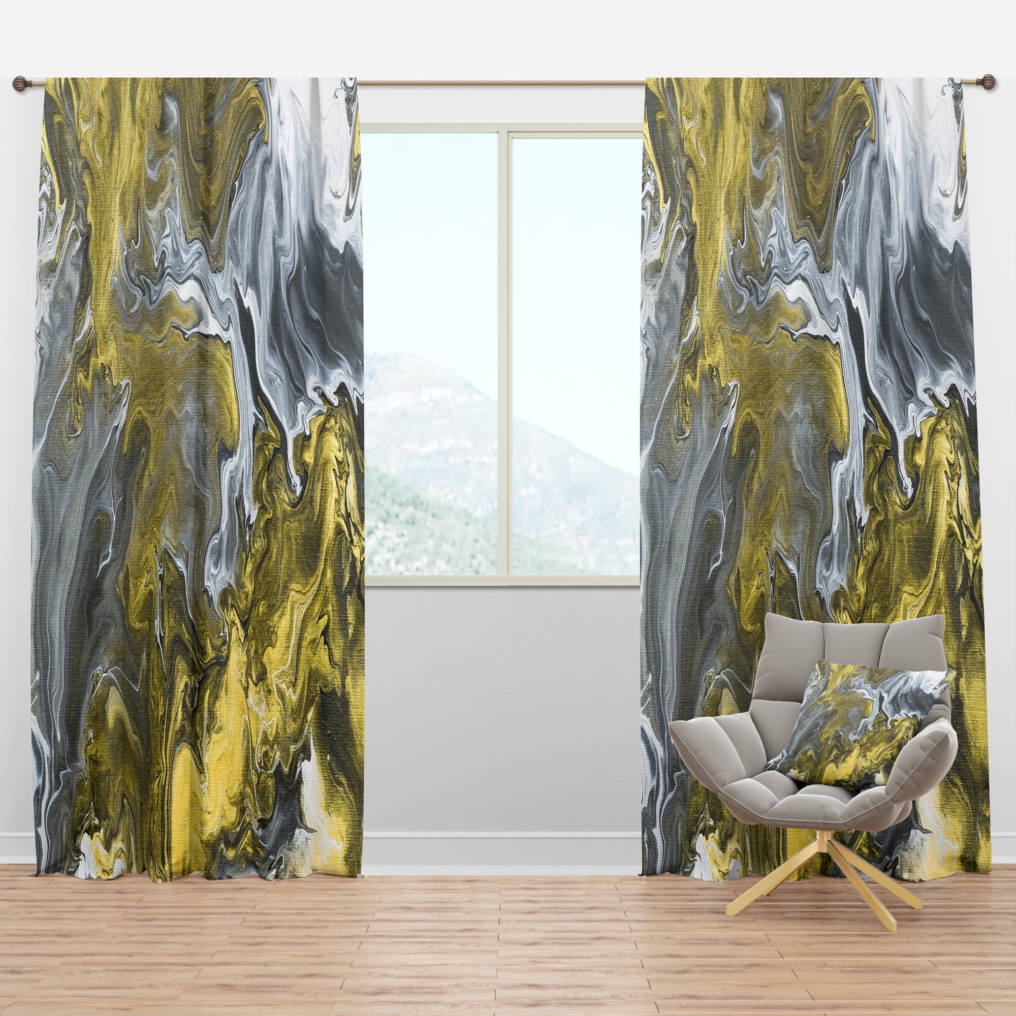 Designart 'Grey, White and White Marble Acrylic II' Modern Blackout Curtain Panel