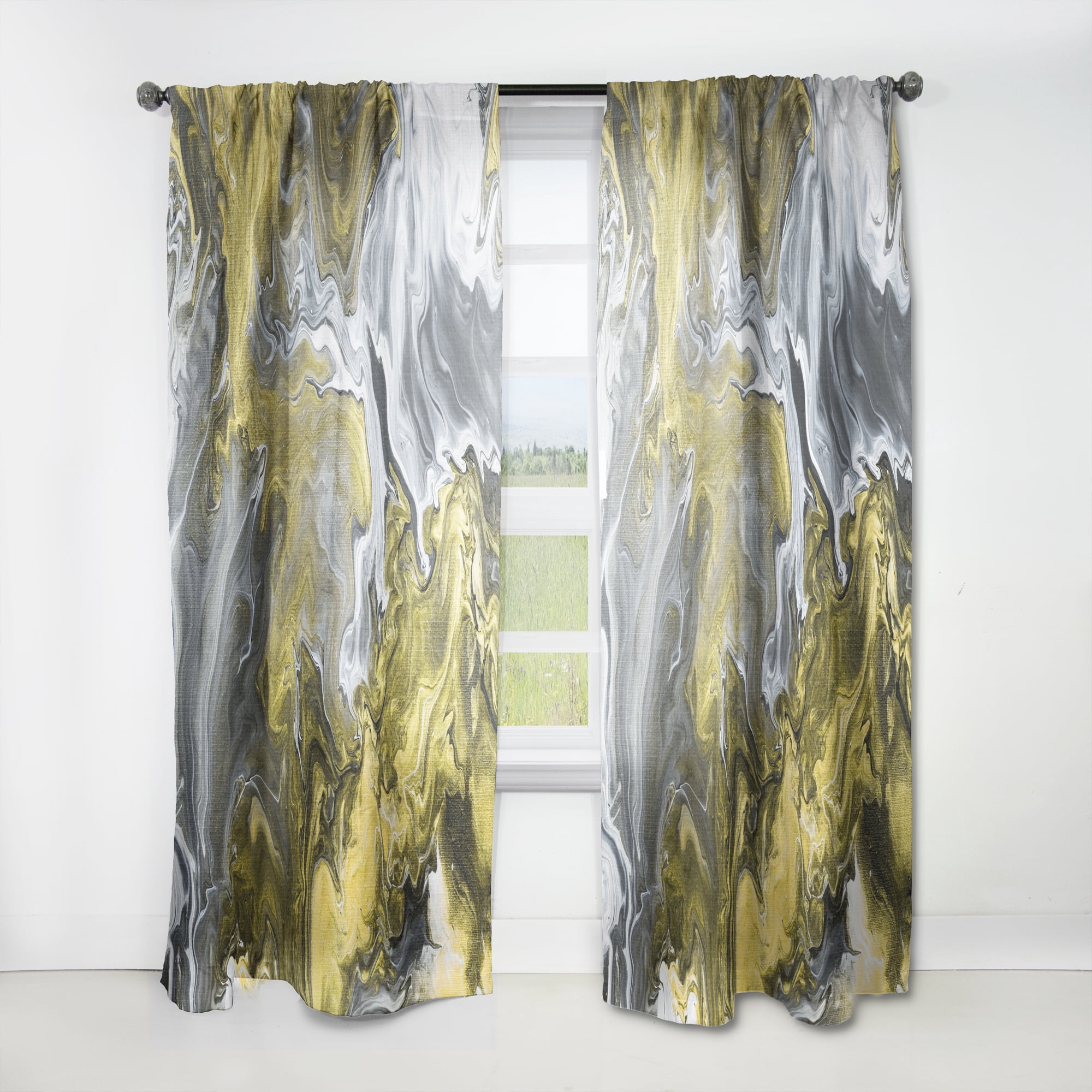 Designart 'Grey, White and White Marble Acrylic II' Modern Curtain Panel