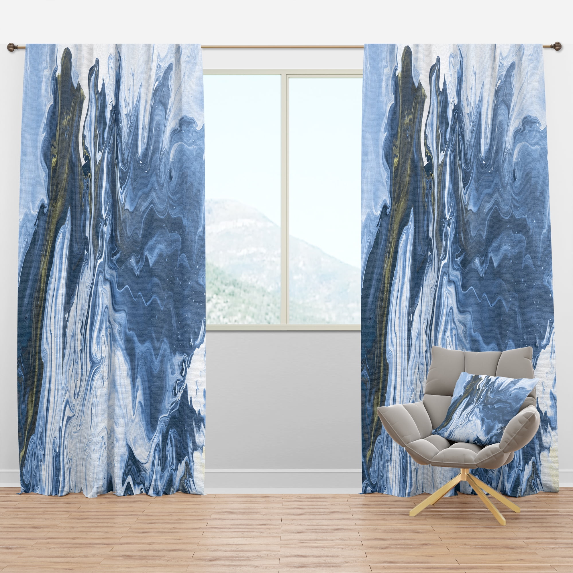 Designart 'Grey, White and White Marble Acrylic III' Modern Blackout Curtain Panel