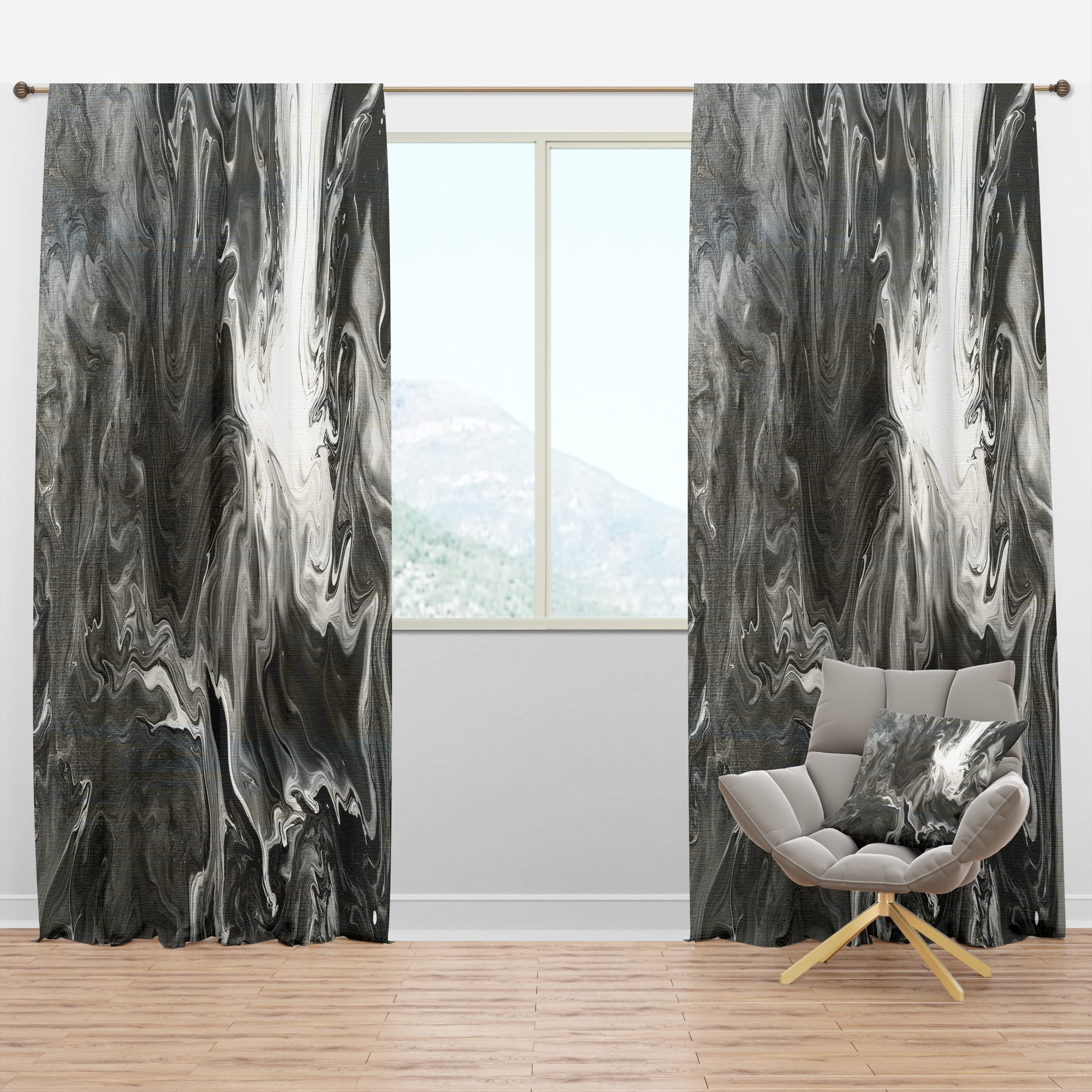 Designart 'Grey, White and White Marble Acrylic IV' Modern Blackout Curtain Panel